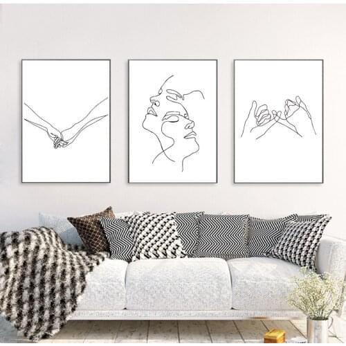 Couple Gifts Hands Face Abstract Line Drawing Art Print Modern Minimal Poster Scandinavian Art Painting Bedroom Home Wall Decor