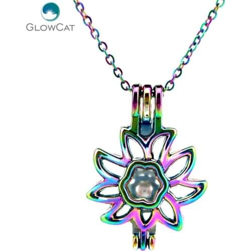 C619 COLORS Flowers bead cage Necklace Pendant Aroma Essential Oil Diffuser Locket Necklace