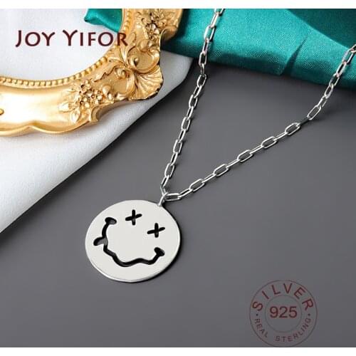 Real 925 Sterling Silver Full Sideways Necklace Chain For Woman Men smile face Fashion Wedding Engagement Jewelry