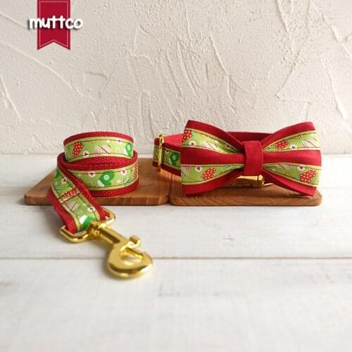 MUTTCO Adjustable bow-tie collar THE MERRY handmade pet products 5 sizes metal buckle double cloth dog collar set UDC011B