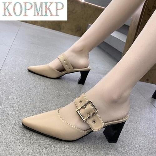 Spring Autumn Women Sandals Pointed Toe PU Cross Strap Pump Buckle Female Casual Solid Footwear Comfortable Retro Ladies Shoes