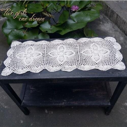 DIY Handmade Crochet Simple Table Runner Desk Accessories Rural Lace Cabinet Dresser Table Decor Photo Backdrop 30*80cm
