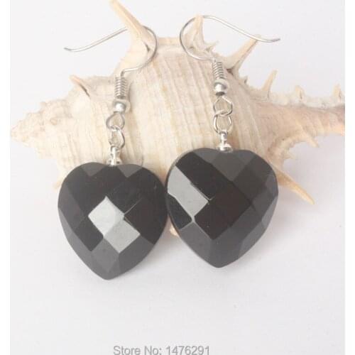 20X20MM Heart Double-face Faceted Amethysts Turquoises Opal Rose Pink Quartz Tiger Eye Onyx Aventurine Drop Earrings 1 Pair