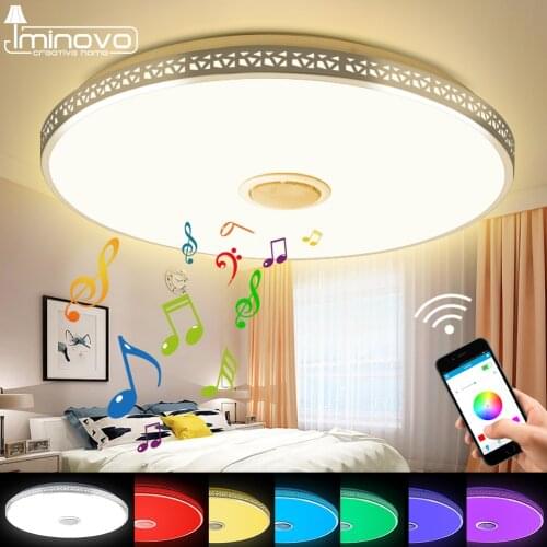 Modern Bluetooth Speaker Ceiling Light Remote Control RGB LED Music Lamp Dimmable Living Room Lighting Fixture Bedroom Smart
