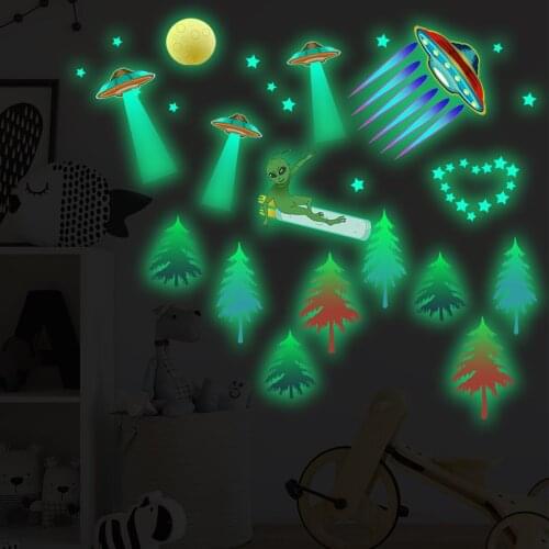 Luminous spacecraft Wall Stickers Kids Room Bedroom Decor UFO Glow In The Dark Decals Wallstickers Children Room Ceiling Sticker