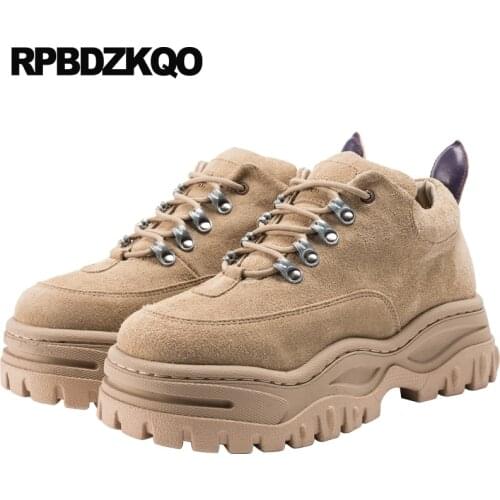 Luxury elevator creepers platform shoes brown patent leather china size 33 thick sole genuine wedge suede muffin women lace up