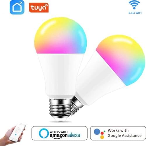 Tuya WiFi Smart Home LED Bulb RGB CW E27 LED Lamp Voice Control Color Changes Dimmable Work With Amazon Alexa Google Smart Life