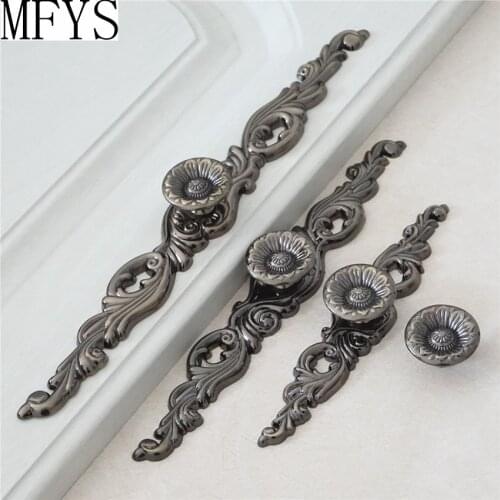 Vintage Drawer Pulls Retro Rustic Kitchen Cabinet Handles Knob Antique Bronze Door Handle Ornate Dresser Pull Knobs Back Plate