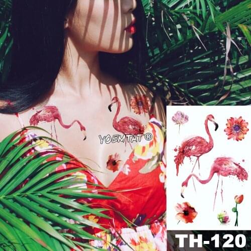 Waterproof Temporary Tattoo Sticker Passionate flamingo pattern Water Transfer Cornflower Flower body art flash fake tatoo