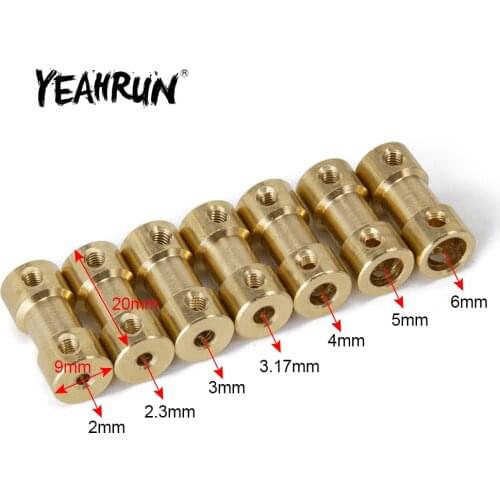 YEAHRUN 10pcs 2mm/2.3mm/3mm/3.17mm/4mm/5mm/6mm Brass Flexible Motor Shaft Coupling Coupler Motor Transmission Connector