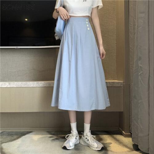 Skirts Womens 3 Colors Simple Female Leisure Buttons Summer High Elastic Waist Colorful All-match Solid Trendy Students Basic BF