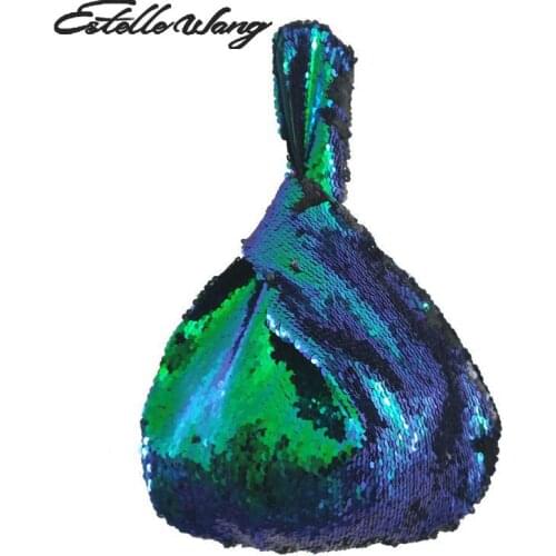 Green Turning Black Sequins Japanese Handbag Bag Bead Slice Wrapping Small Wrist Bag Phone Handbag Bags For Women 2019