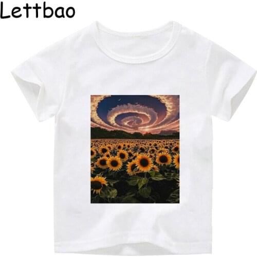 Ladies Fashion Sunflower Childrens Ulzzang Casual Short Sleeve Fun Cute Kid Print Summer Tops Tees Harajuku Kids T-Shirt