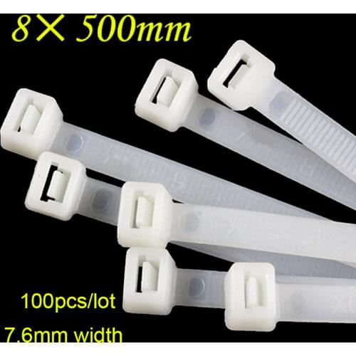 100PCS/pack 8*500mm Multi-Purpose Self-Locking Cable Ties Nylon Zip Wire Tie-Wraps Heavy Duty Strong and durable