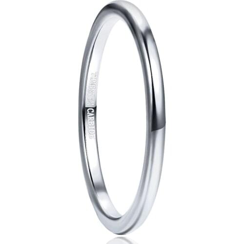 2mm Tungsten Carbide Rings for Men Women High Polished Silver Color Rings Comfort Fit Size 6-12