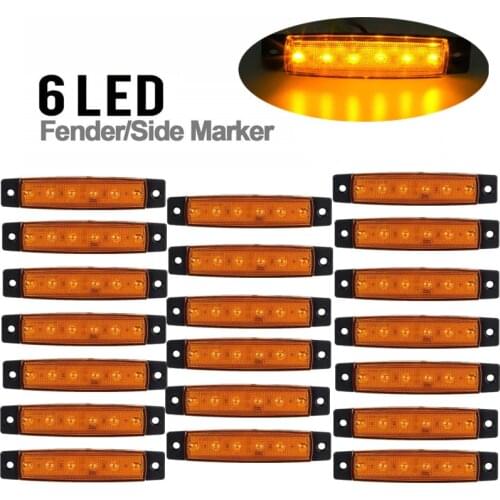 20PCS Side Lights Amber 6 LED Side Marker Lights Turn Signal Brake Rear Warning Tail Light 12V Truck Trailer Car Clearance Light
