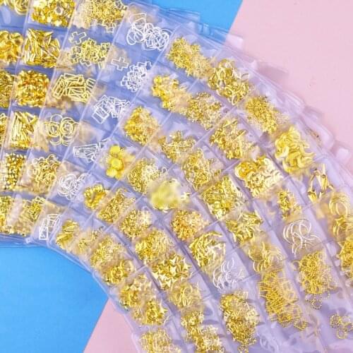 1 bag 6 sizes 26 types Nail Art Decoration Kits Variety Shapes Metal Stud Rivets Silver Mixed Colors (Triangle Star Mix),KJJK8