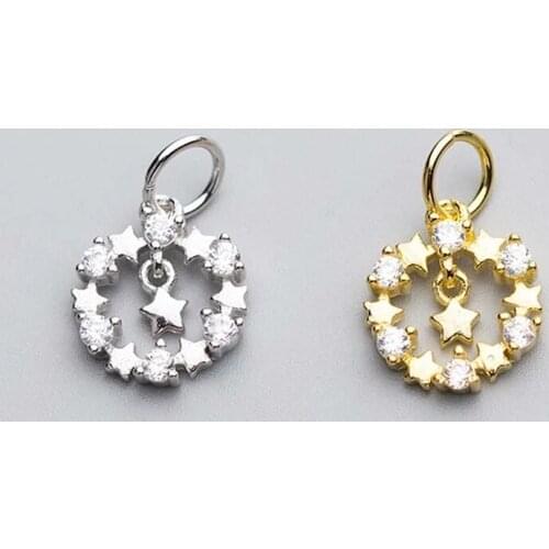 925 Sterling Silver Charm Round AAA Zircon Charms DIY Jewelry Making Supplier Women Decoration Necklace S925 Silver Pendant