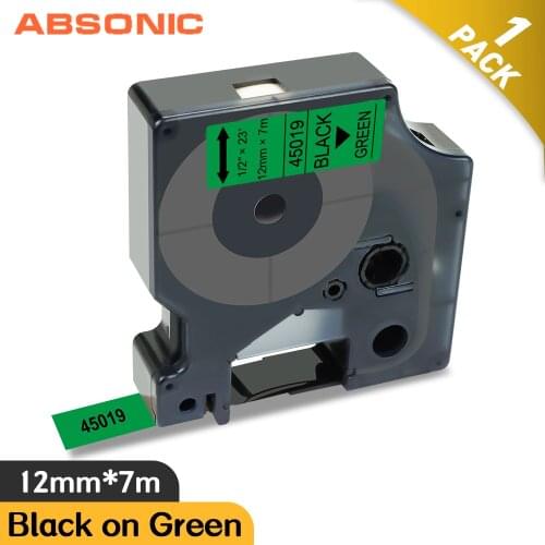 Absonic 45019 Dymo D1 Label Tapes for Dymo MobileLabeler LM400 LabelPoint 300 Printer Ribbon Black on Green 12mm Label Maker