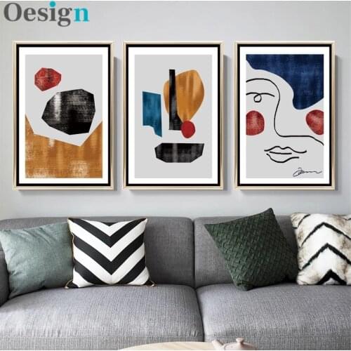 Abstrakte Wand Kunst Poster Minimalistischen Linie Gesicht Leinwand Malerei Bunte Geometrische Gemälde Moderne Wohnzimmer Dekora