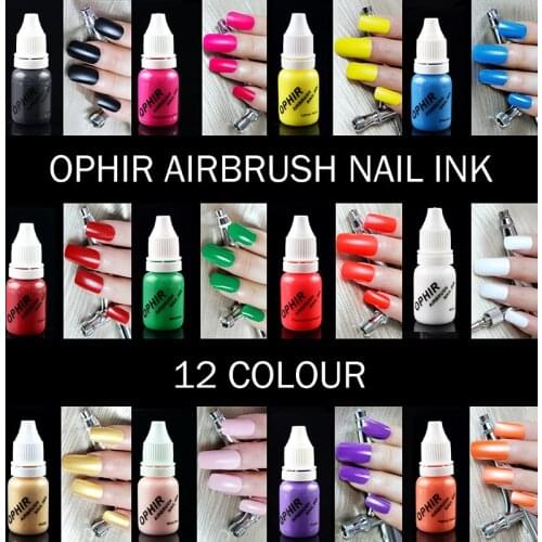 OPHIR Airbrush Nail Ink for Nail Stencil Art Polishing 10 ML/Bottle Temporary Tattoo Pigment _TA098(1-12)