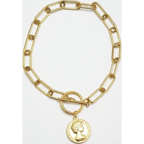 Stainless Steel Coin Charm Bracelet For Women Gold/Silver Color Metal Coin Bangle & Bracelet Heavy Bracelet Bohemia Jewelry