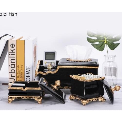 Tissue Holder Resin Napkin Holder Box Tissue Holder European Style Cotton Swab Box Classic Ashtray Desktop Table Home Decoration