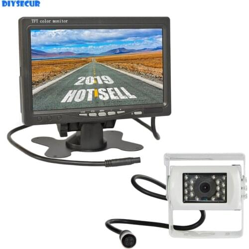 DIYSECUR DC 12V-24V 7" TFT LCD Car Monitor + White 4pin IR Night Vision CCD Rear View Camera for Bus Houseboat Truck
