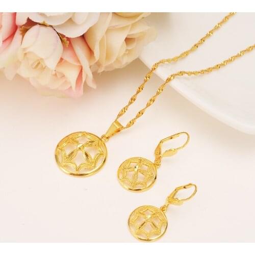 Dubai India Gold Women wedding gfirls Necklace Earrings Pendant Jewelry Sets Nigerian African Ethiopia Party DIY charms gift