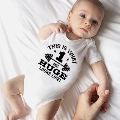 Newborn Baby Boys Girls Cotton Short Sleeve Letter Print This Is What Huge Looks Like Romper Summer Baby Clothes White