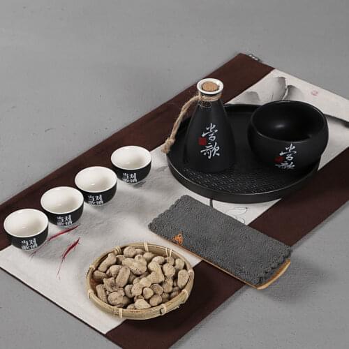 Ceramic White Yellow Wine Set Japanese Sake White Spirit Hot Wine Pot Cup Korean Household Warmer Wineware 6 Pieces