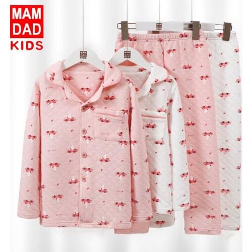 3-8 Y Big Girls Sleepwear Sets 2020 Winter New Car Print Add Cotton Kids Pajam Set Cute Thicken Warm Homewear Suits for Girl