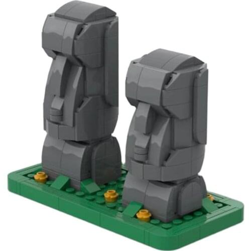 MOC Easter Island Statue Building Blocks Portrait Stone Volcanic Island Model Decoration Figure Carving Bricks Toys Child