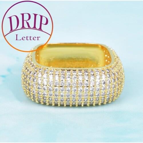 Square Ring Gold Color Copper Zircon Charm Mens Hip Hop Fashion Jewelry For Party