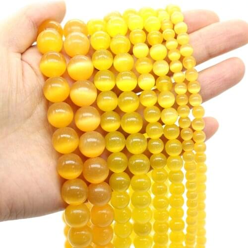 Oameusa Natural Yellow Cats Eye Agates Beads Stone Beads Loose Beads For Jewelry Making Spacer Beads Accessories Diy Make