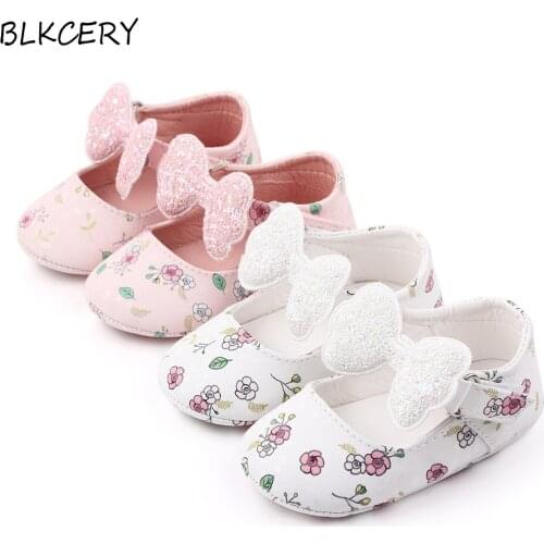 Baby Girls Crib Shoes Newborn Footwear Toddler Bling Bow Rubber Sole Loafers Infant Tenis for 1 Year Old Doll Flower Shoe Gifts