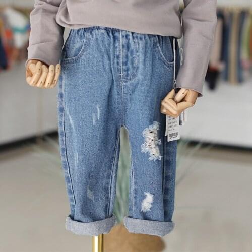 2 3 4 5 6 Years Toddler Boys Jeans Casual Korean Loose Denim Pants for Boy Elastic Waist Ripped Spring Autumn Trousers 2020 New