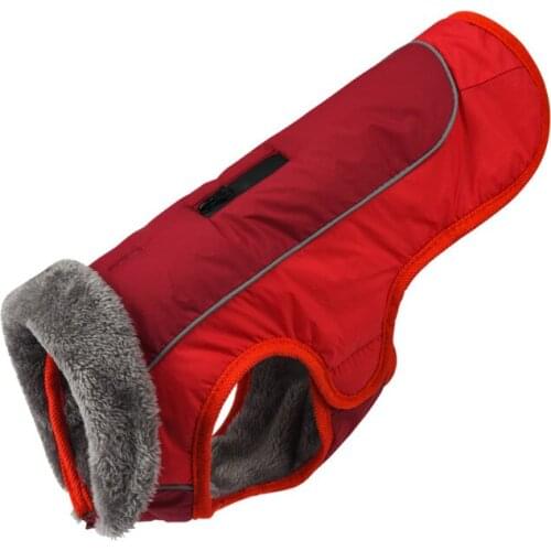 Luxury Fur Collar Dog Clothes Waterproof Puppy Coat Warm Doggie Jacket Reflective Cotton-Padded Costume For Big Large Pet Dog