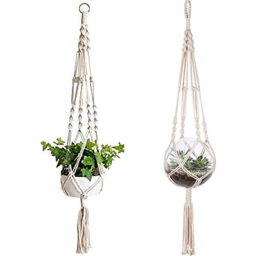 Hand-weaved Hanging Plant Flower Pot Holder Basket Cotton Rope Bonsai Hanger