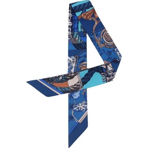 Twill Silk Scarf Women Fashion Ladies Headband Hair Bags Handle Decoration Ties Summer Chain Print Hand Ribbons Head Scarf