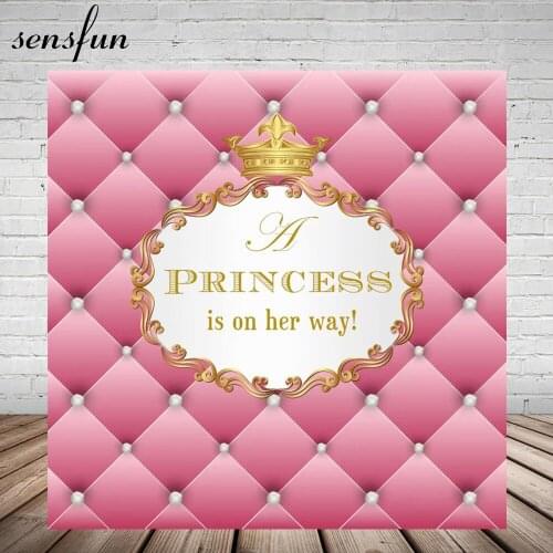 Sensfun 7x5ft Hot Pink Gold Crown Happy Birthday Girls Baby Shower Custom Photography Studio Background Backdrop Vinyl 220x150cm