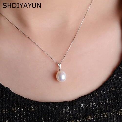 SHDIYAYUN Big Sale Pearl Necklace 9-10mm Drop Shape Natural Freshwater Pearl Pendant 925 Sterling Silver Jewelry For Women Gift