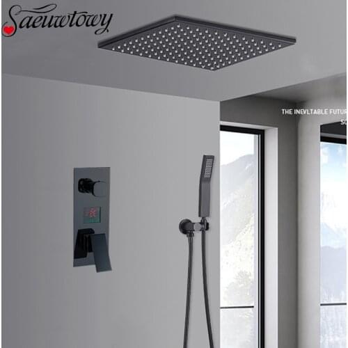 Black Digital Display Rain Shower Faucet Bathroom Shower Taps Concealed Shower Faucet Ceiling Installation Hot Cold Mixer Crane