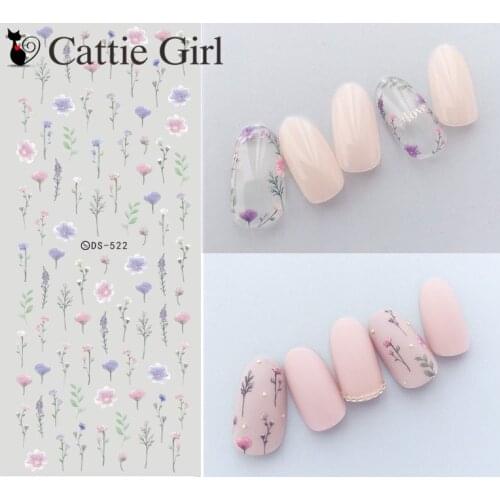Dry Flower Elegant Florals Nails Art Manicure Water Decal Decorations Design Water Transfer Nail Sticker For Nails Tips Beauty