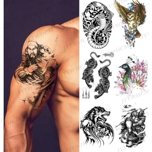 Tattoo Edges Temporary Tattoos Stickers Gun Lion Flash Tattoos Lips Waterproof Body Art Half Arm Baby Fake Tattoo Women Men