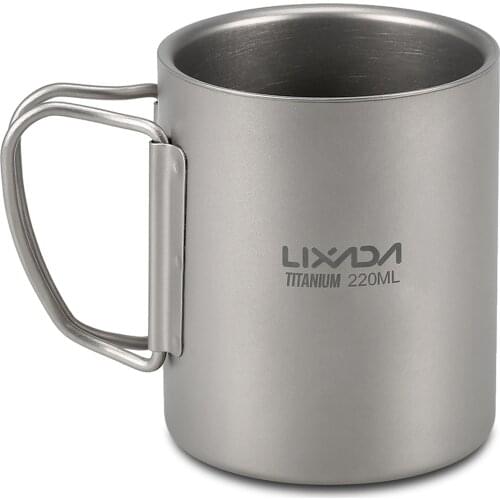 Lixada 220ml Titanium Double Wall Cup Water Coffee Tea Cup Mug with Foldable Handle Titanium Double Wall Cup Water CoffeeTea Mug