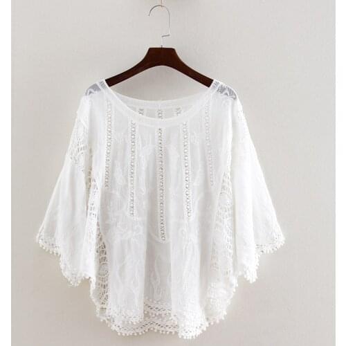 Summer thin top 2021 new womens loose bat shirt cotton and linen small jacket air-conditioning shirt hollow blouse women