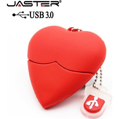 JASTER USB 3.0 red heart-shaped usb flash drive pen drive 4GB/8GB/16GB/32GB/64GB beauty memory stick lovely gift for girl