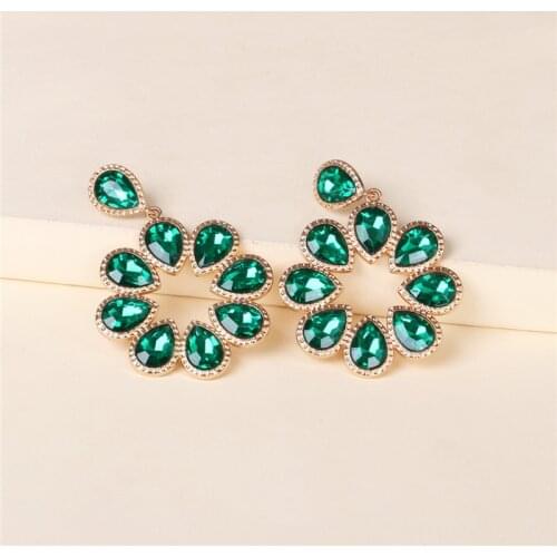 JUJIA Luxury Chic Crystal Water Drop Earrings Shiny Flower Rhinestone Round Dangle Earrings For Women Wedding Party Jewelry