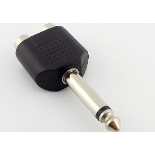 1pcs 6.35mm 1/4" Male Mono To 2 Dual RCA Female Y Splitter Audio Adapter Connector